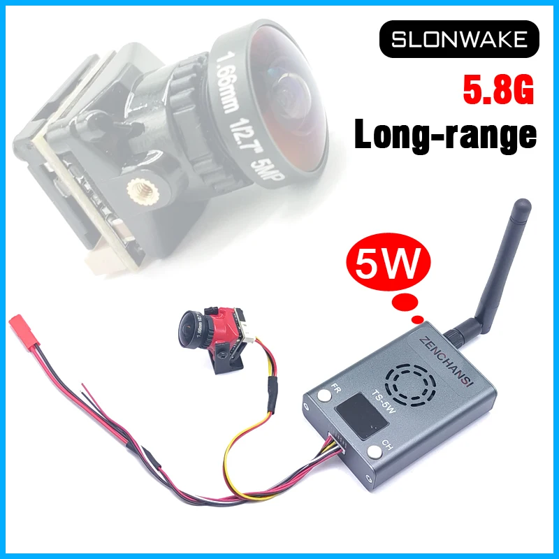 5.8G 56CH 5W Transmitter Wideband FM Modulate AV launcher with 1.66mm Starlight HDR OSD 1200TVL fpv camera for RC Playing Part