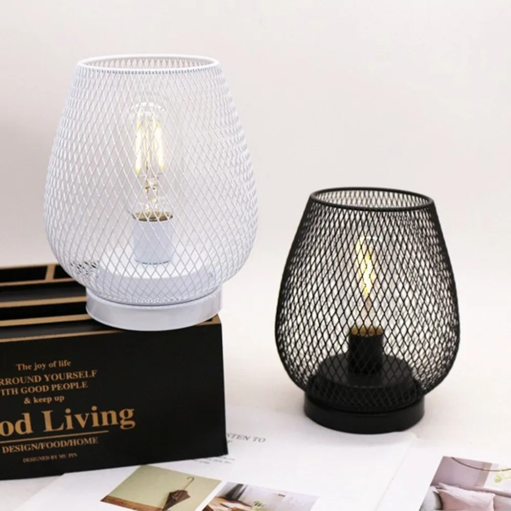 

Retro Iron Art Table Lamp Battery Powered Night Light Hollowed Out Birdcage Desk Reading Lamp Bedroom Decor Bedside Table Lamp