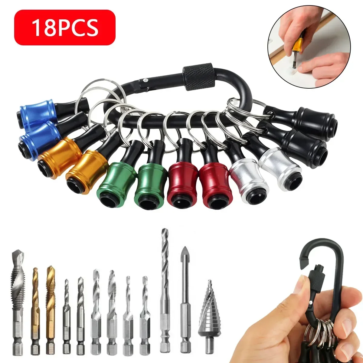 

Screwdriver Bit Holder Keychain With Carabiner 1/4 Hex Shank Screwdriver Head Holder Quick Release Extension Drill Bit Hand Tool