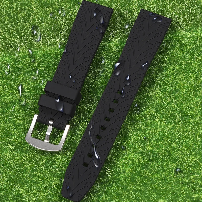 حزام ساعة مطاطي ممتد لأي حزام ساعة أسود 20 مم 22 مم XL مقاس 140 + 90 مم سوار معصم من السيليكون