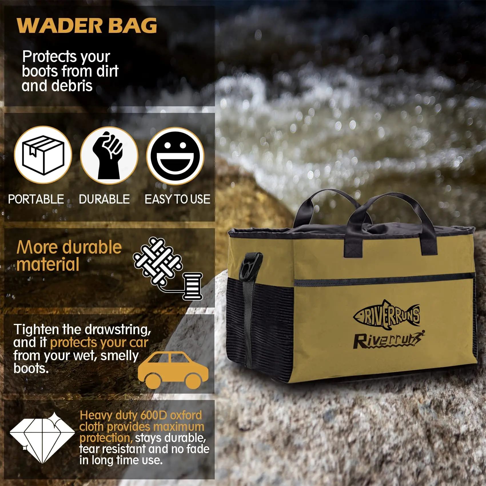 NEW Fishing Hunting Wader Bag with Vented Mesh, Waders Boots Bag Fly Fishing Backpack for Fishing Hiking Camping