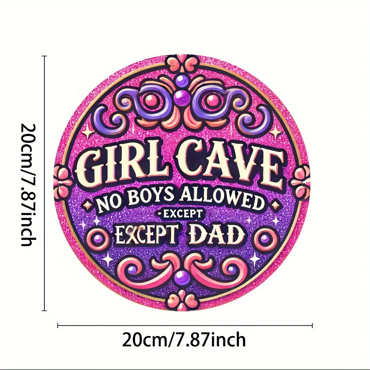 1pc 8 x 8inch(20 x 20cm) Girl Cave Metal Sign Funny No Boys Allowed Except Dad Sign Girl Room Wall Door Sign Decoration for Teen