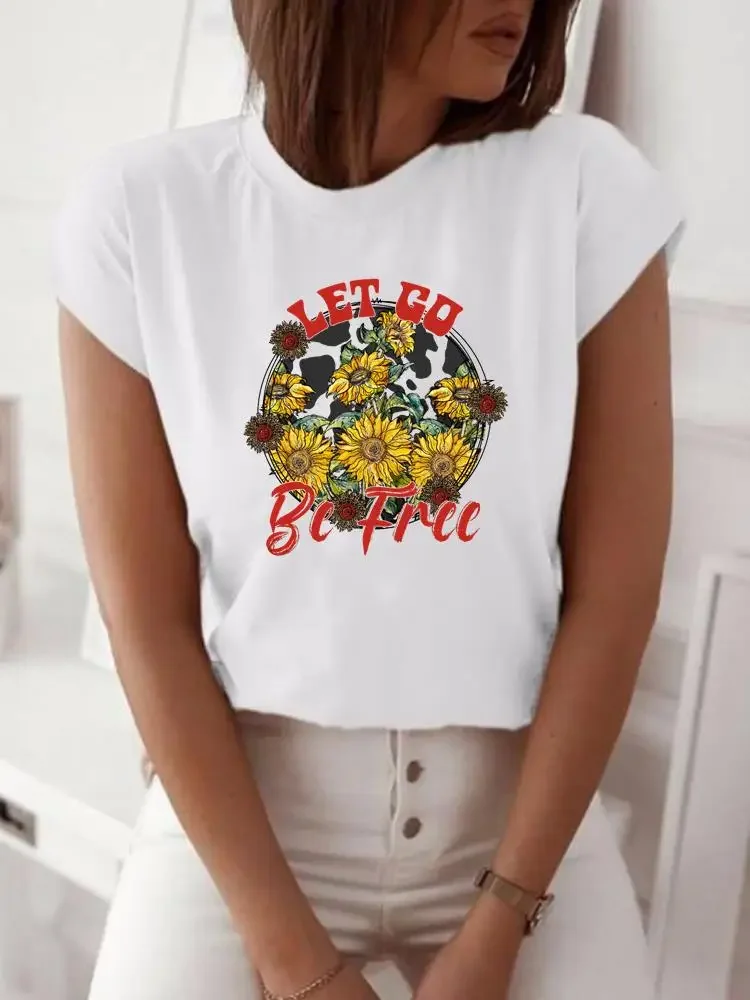 Camiseta con estampado de flores para mujer, ropa de manga corta para mujer, camiseta estampada para mujer, moda de primavera y verano