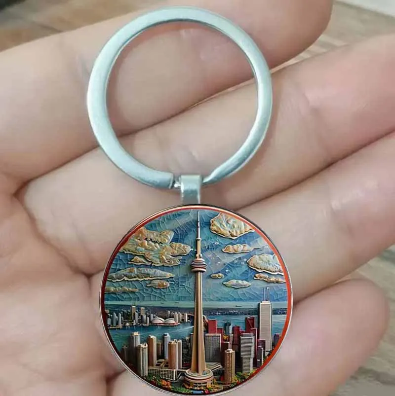 

Vintage zinc alloy keychain, Canadian National Television Tower design, and Toronto cityscape - perfect for daily use and gifts