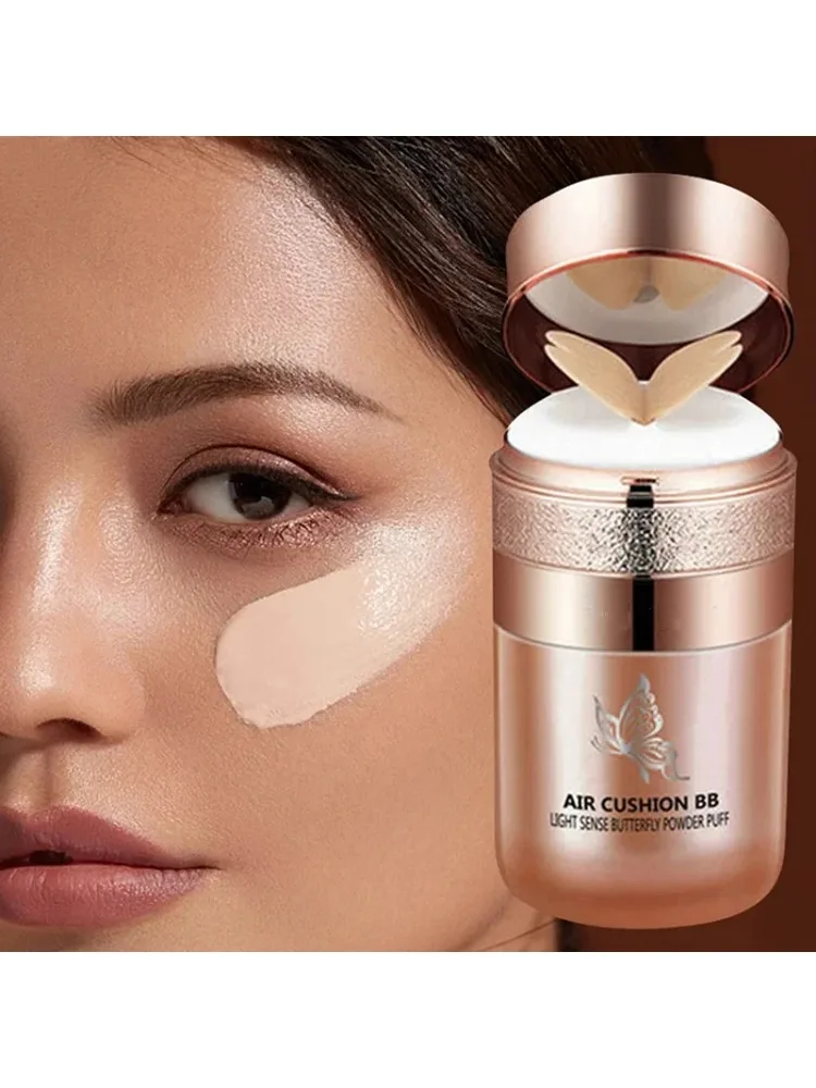 BB crème à coussin d'air, bouffante de poudre papillon, fond de teint hydratant, correcteur, blanchiment, contrôle du sébum, maquillage imperméable, cosmétiques