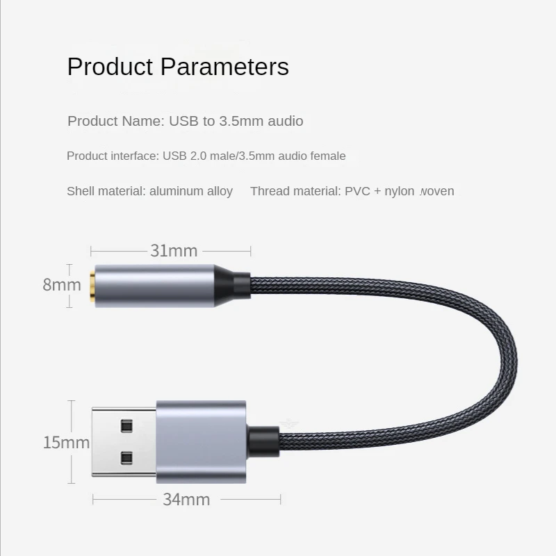 US03 USB Sound Card USB To 3.5mm Audio Earphone Adapter External Sound Card 7.1 Audio Card For Mic Headphone Computer PC