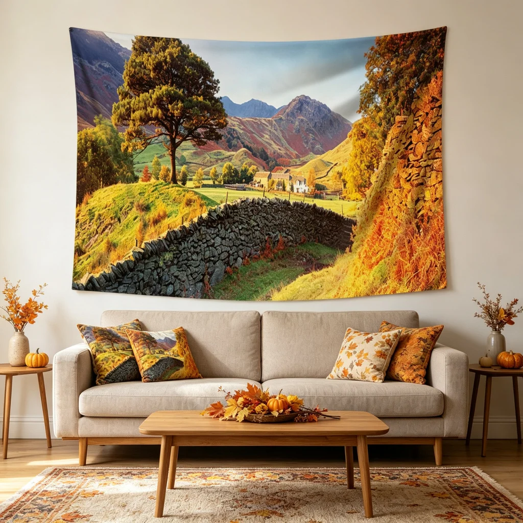 1PC Fall Country View Art Print Backdrop Banner, Bedroom Living Room Photo Background, Polyester, Home Decor, Wall Art
