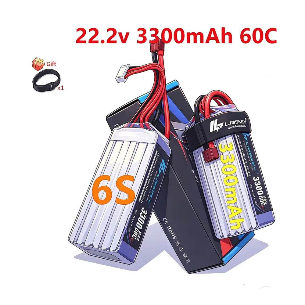 Limskey 60C/80C Lipo battery 22.2V 6S 3300MAH RC Battery For Rc Helicopter Quadcopter Drone RC Car Boat