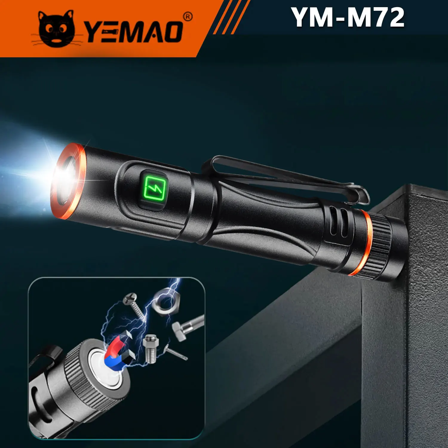 

YEMAO M72 1000LM Portable Mini USB Rechargeable LED Flashlights Powerful Pocket Pen Clip Torch Magnetic For Camping Hiking