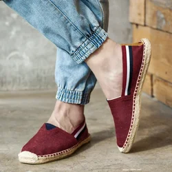 Grass Woven Canvas Comfortable for The Elderly Outdoor Sports Shoes Men's Solid Color Minimalist Style Handmade Linen Soled