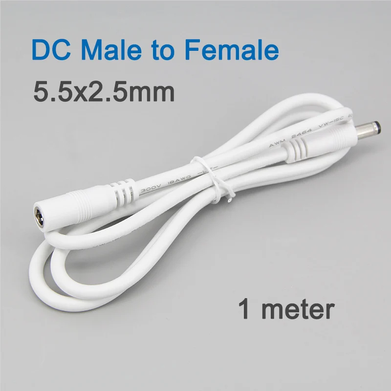 DC Male to Female plug Power Supply extension Cable 1M Wire For LED Strip light cctv camera 5.5x2.5mm 18awg 7A Current u