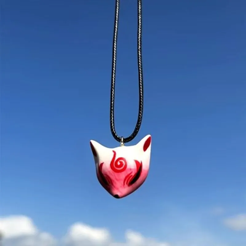 Fox Mask Jewelry China Hand-painted Ceramic necklace Fox Mask Cosplay Masks Kabuki Kitsune Masks Half Face Pendants For women