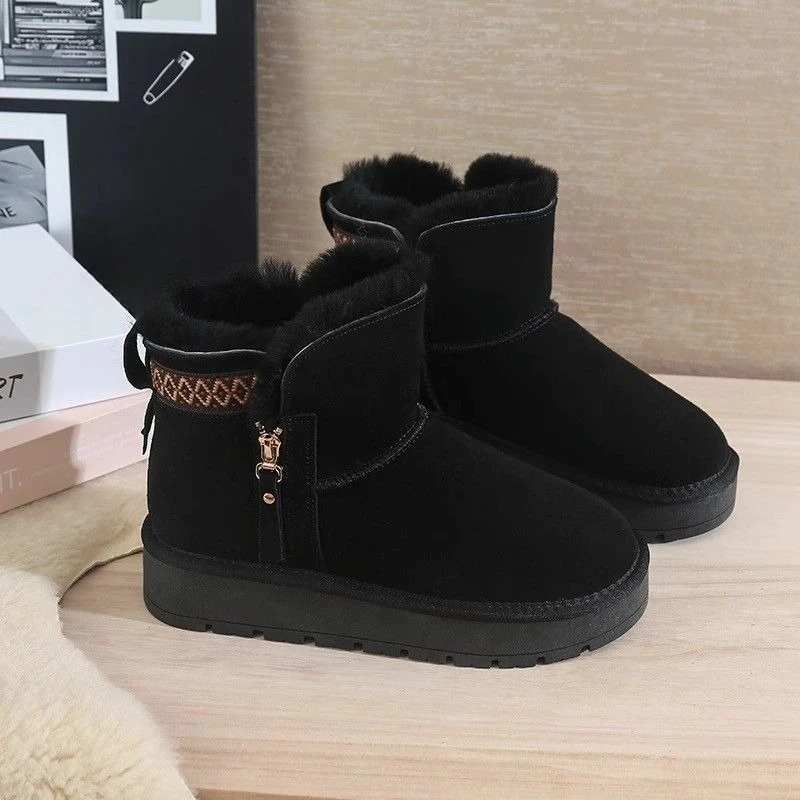 Plus Size 35-43 Women Snow Boots Winter Warm Ankle Boots Fleece Lined Side Zipper Short Boots Female Waterproof Non Slip