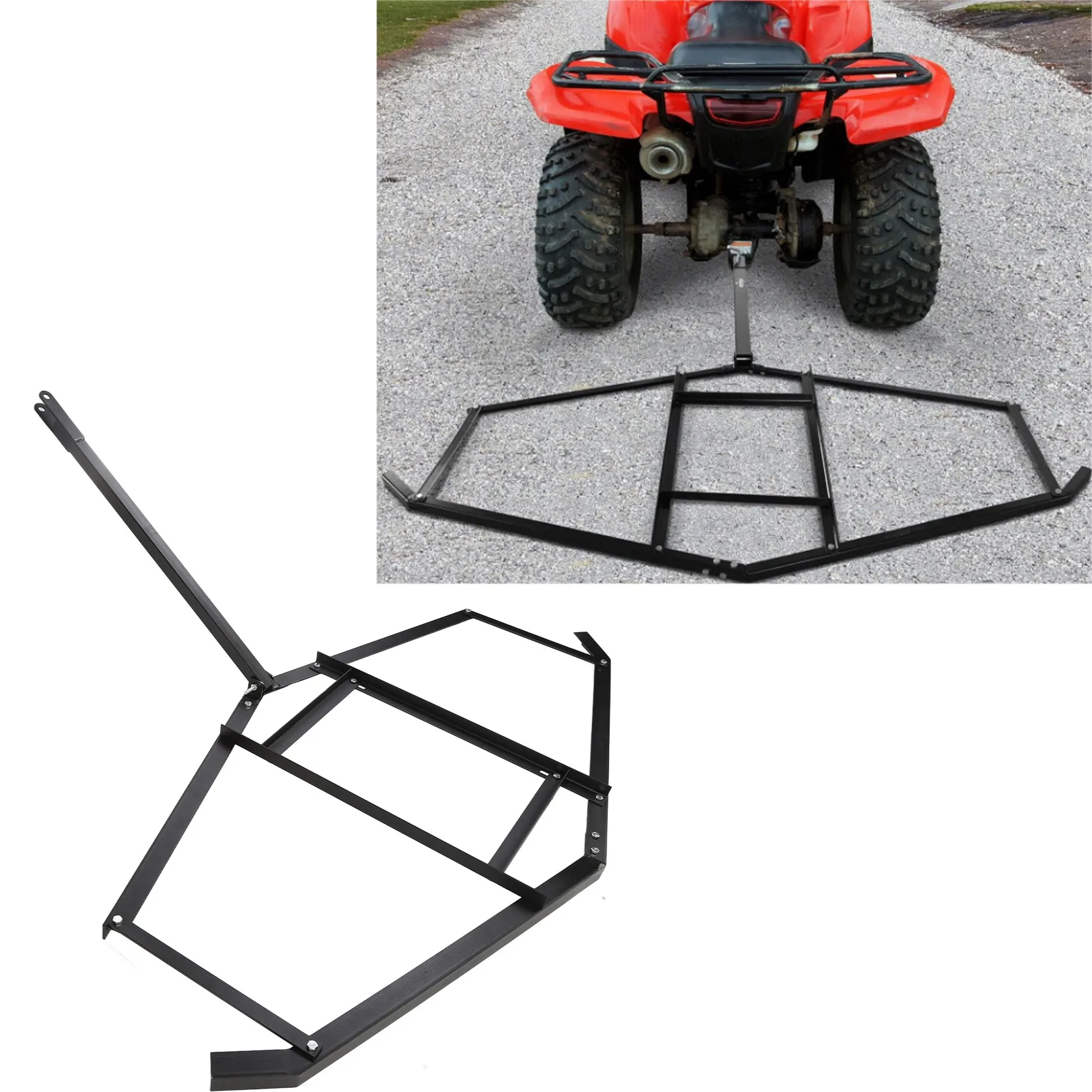 for ATV UTV Trailer Mower 74 Inch Drag Driveway Tractor Harrow Heavy Duty Steel Lawn Leveling Rake