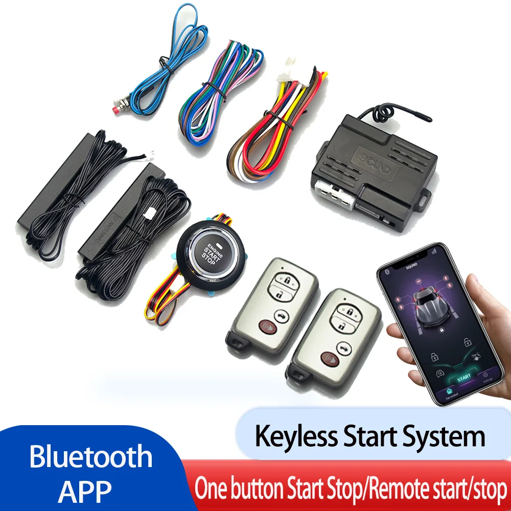 

Universal 12V Car Alarm System One Touch Start Stop Button Keyless Entry System Auto Start Function Mobile Bluetooth App Control