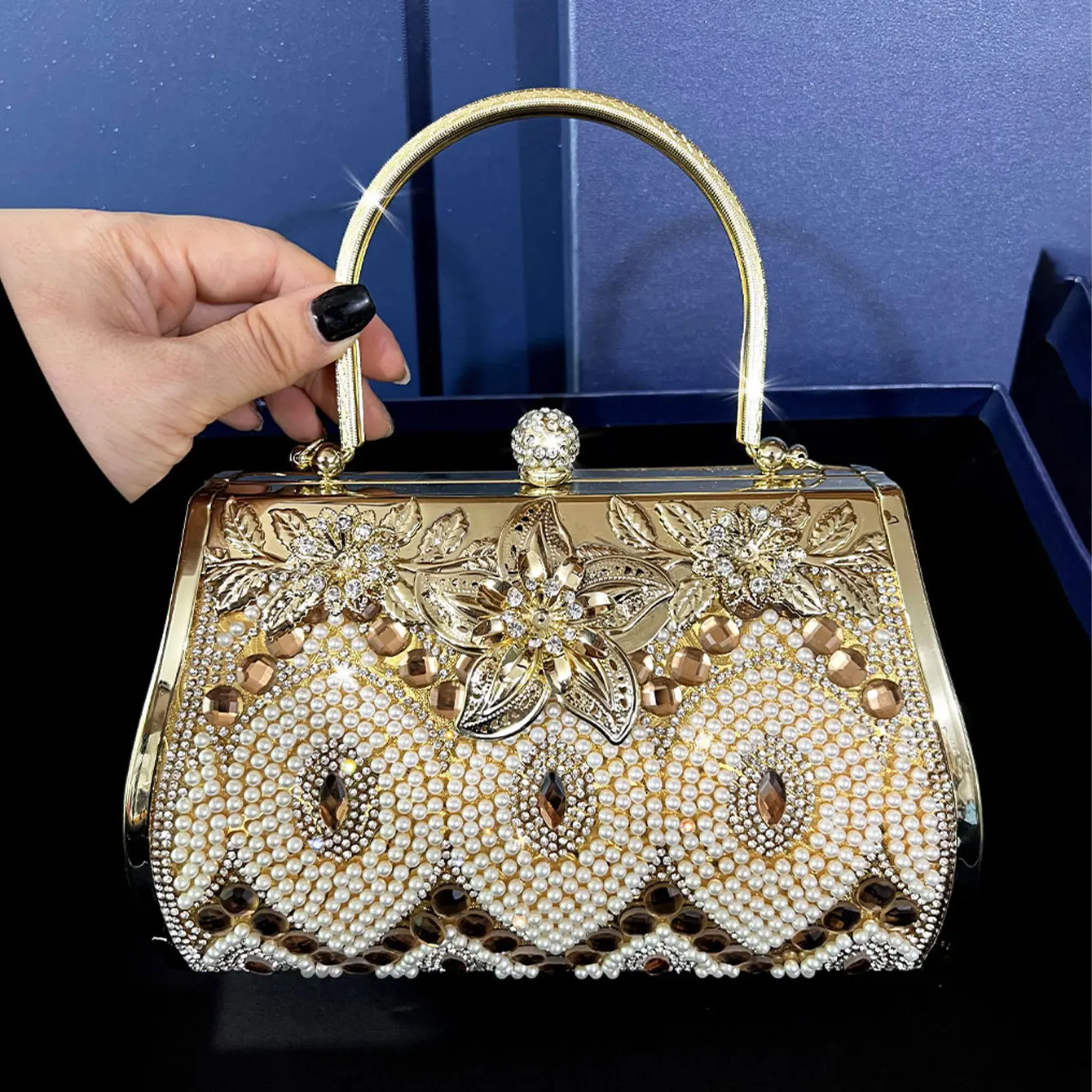 Fan Diamond Bridal Bridesmaids Handbag Photography Film and Television Props Craft Dinner Bag Large Capacity Dress Bag