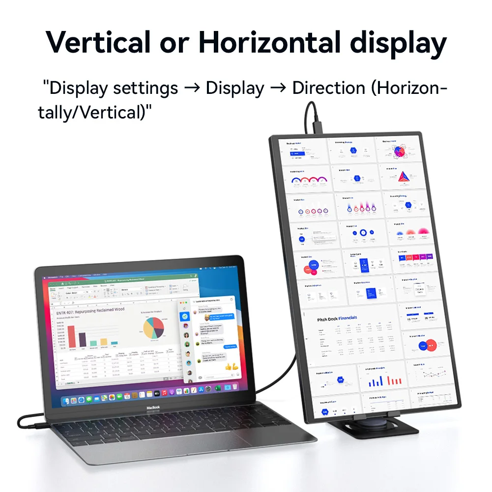 Capa protetora para monitor portátil de 18,5 polegadas e suporte com tela externa, alto-falantes embutidos, display vertical ou horizontal