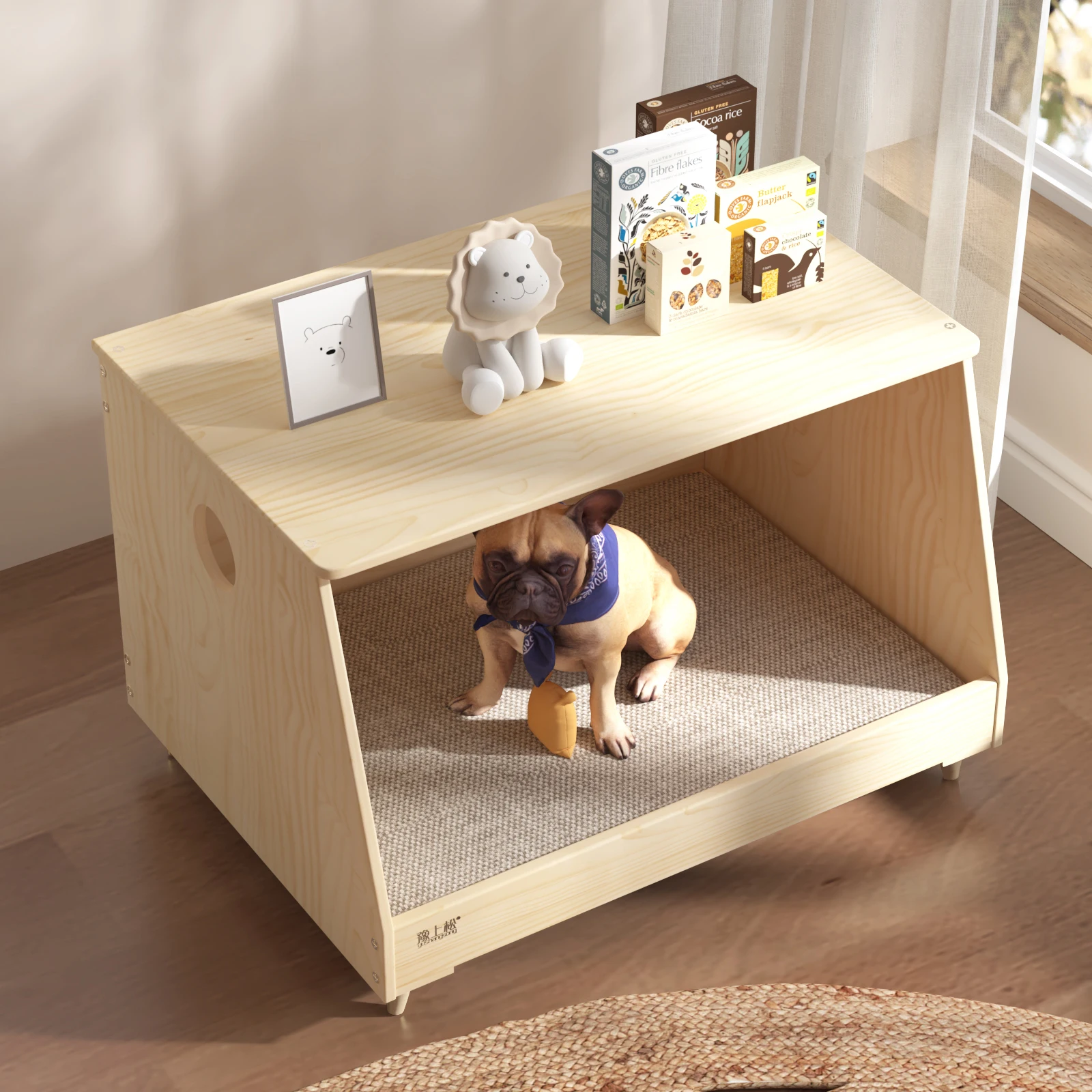 Kennel Solid wood dog house Small dog house Luxury villa Wooden bedside pet bed Moisture-proof in all seasons