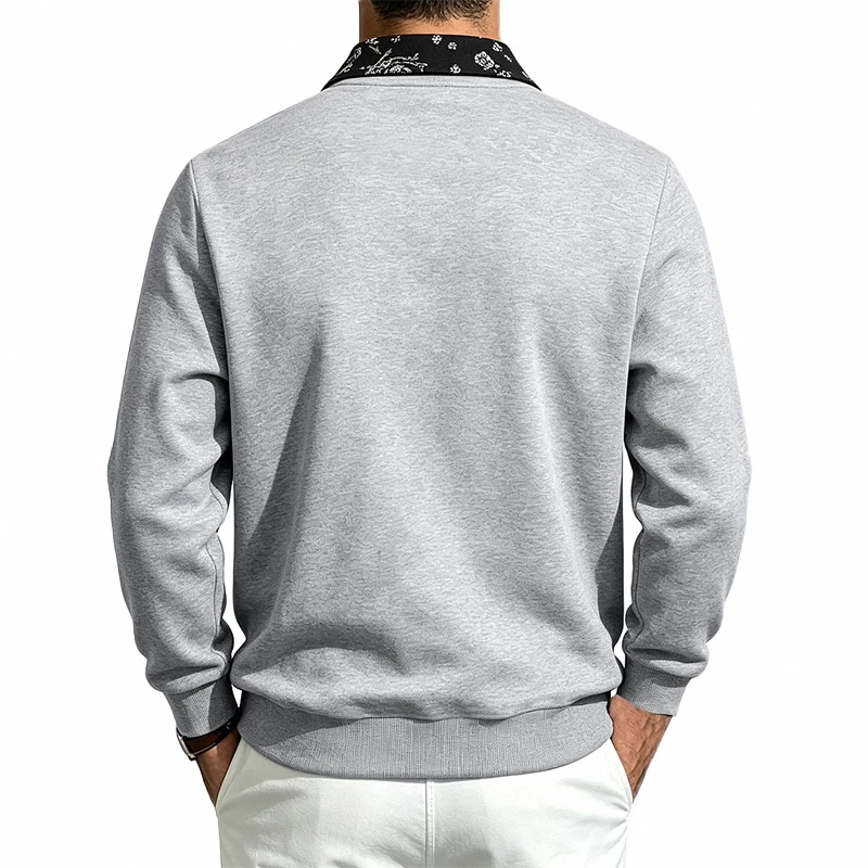 Men's fall-winter one-piece long-sleeved Polo casual loose trendy collar pullover hoodie with three buttons, pullover style