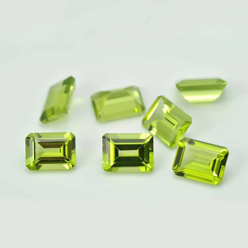 5pcs/Lot Facet Real Natural Peridot Octagon 6x8mm-7x9mm Semi-Precious Loose Gemstone For Jewelry Making