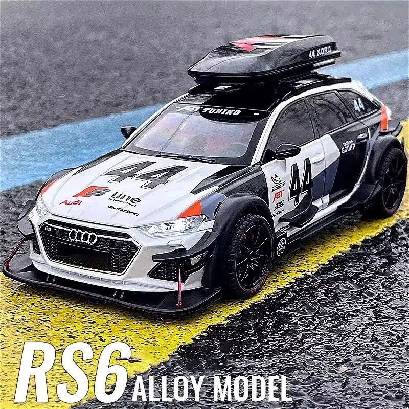 1:24 rs6 versão modificada modelo de carro brinquedos liga diecast com puxar para trás luz & som modelo carros meninos presentes para crianças