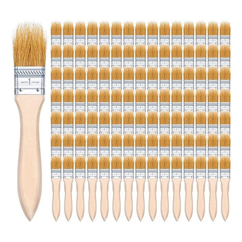 100Pcs 1 Inch Chip Paint Brushes Bulk, Small Paint Brush Brick Stain Paintbrushes Bristle Wood For Acrylic Paint, Crafts