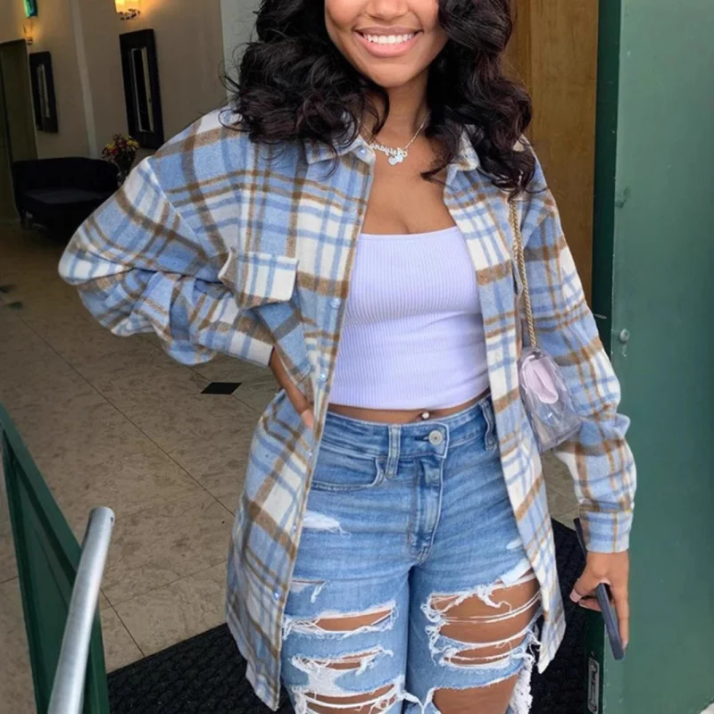 

New Women's Clothing2025Women's Plaid Cotton Shirt Autumn New European and American Style