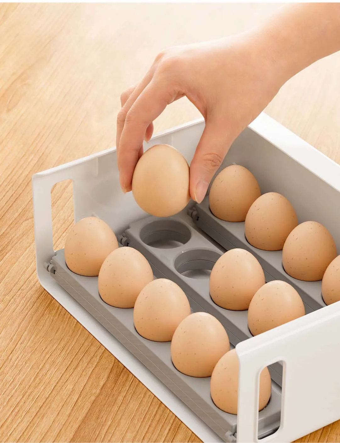 Neue Verbesserte Kühlschrank-Eier-Aufbewahrungsbox Faltbarer Seitentür-Kühlschrank-Eier-Organizer 30-Eier-Spender Aufbewahrungsbehälter – Detail 4