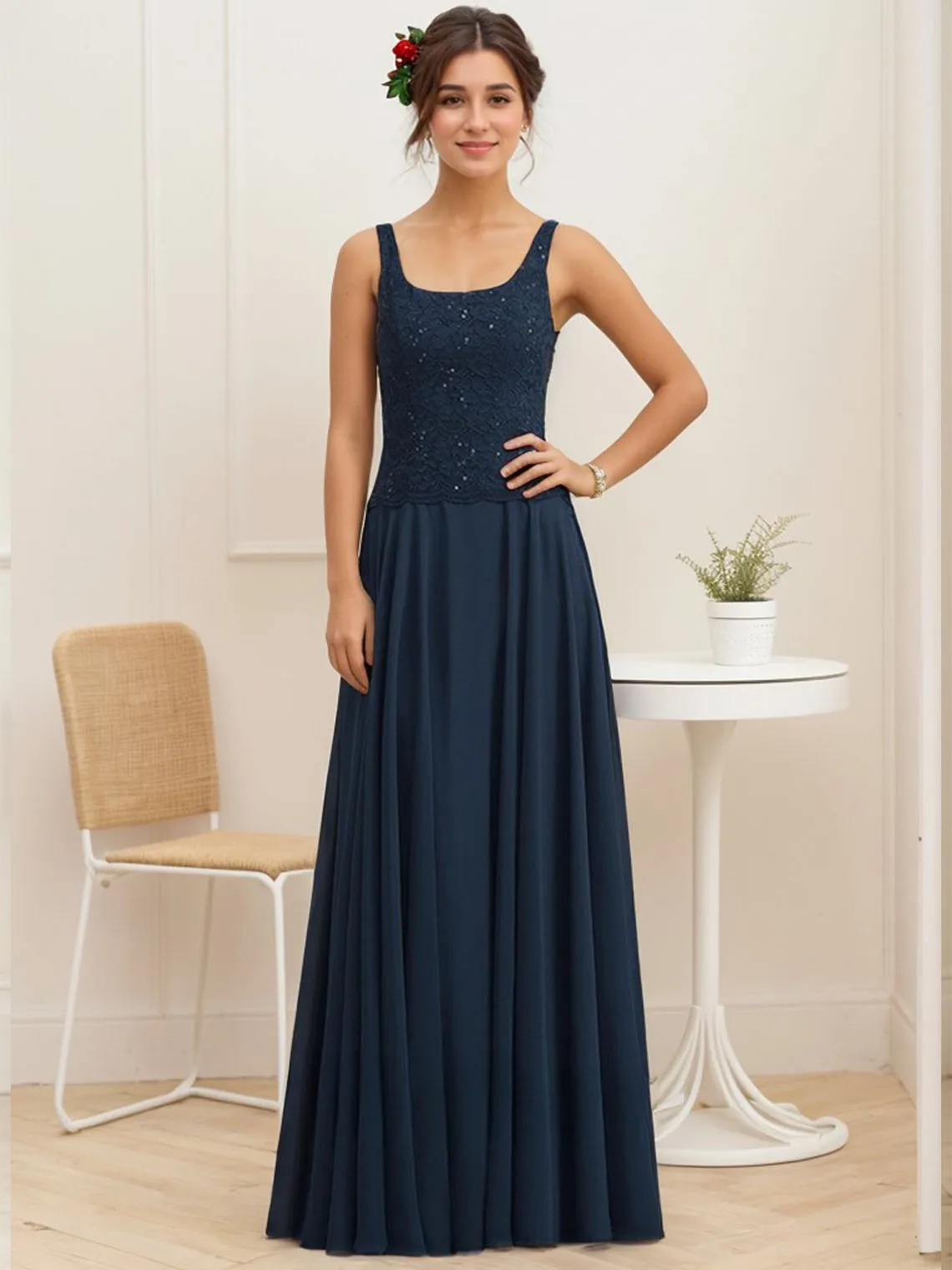 Элегантное платье трапециевидной формы из двух частей для матери невесты с квадратным вырезом, шифоновое платье длиной до пола с блестками и рукавами 3/4, 2025 г., бесплатно по индивидуальному заказу