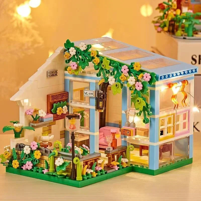 NEW Street House Building Blocks Double Layer Street Scene Hamburger House Ice Cream Shop Art Gallery Bricks Set Kid Toys