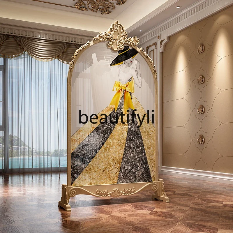

Asmt09Modern light luxury screen partition office porch blocking mobile carved seat screen B & B character enamel color