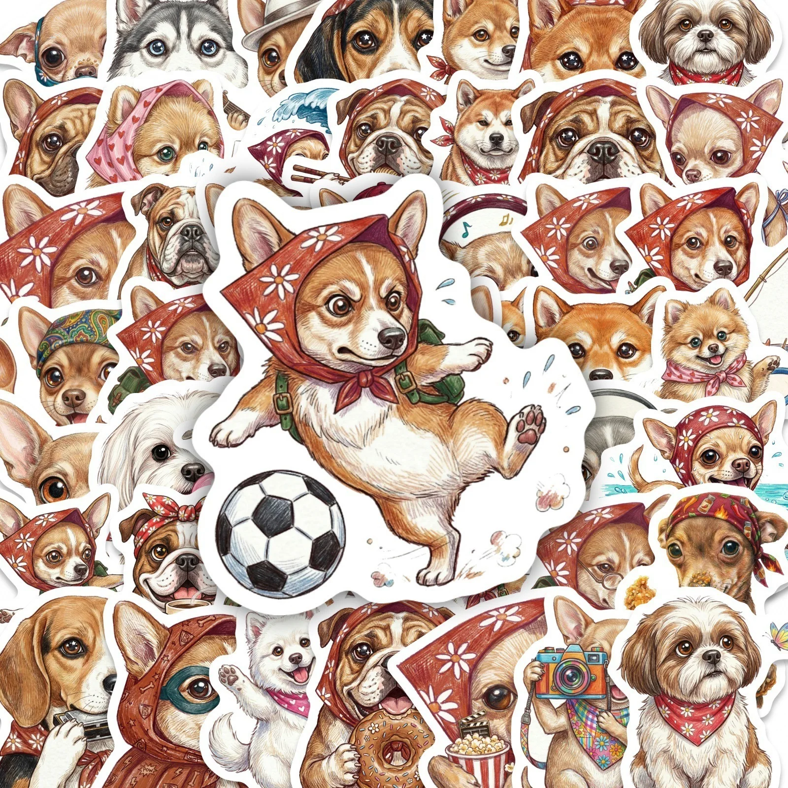10/30/50PCS Cartoon Funny Headscarf Dog Stickers Book DIY Skateboard Toys Guitar Luggage Suitcase Decoration Graffiti Sticker