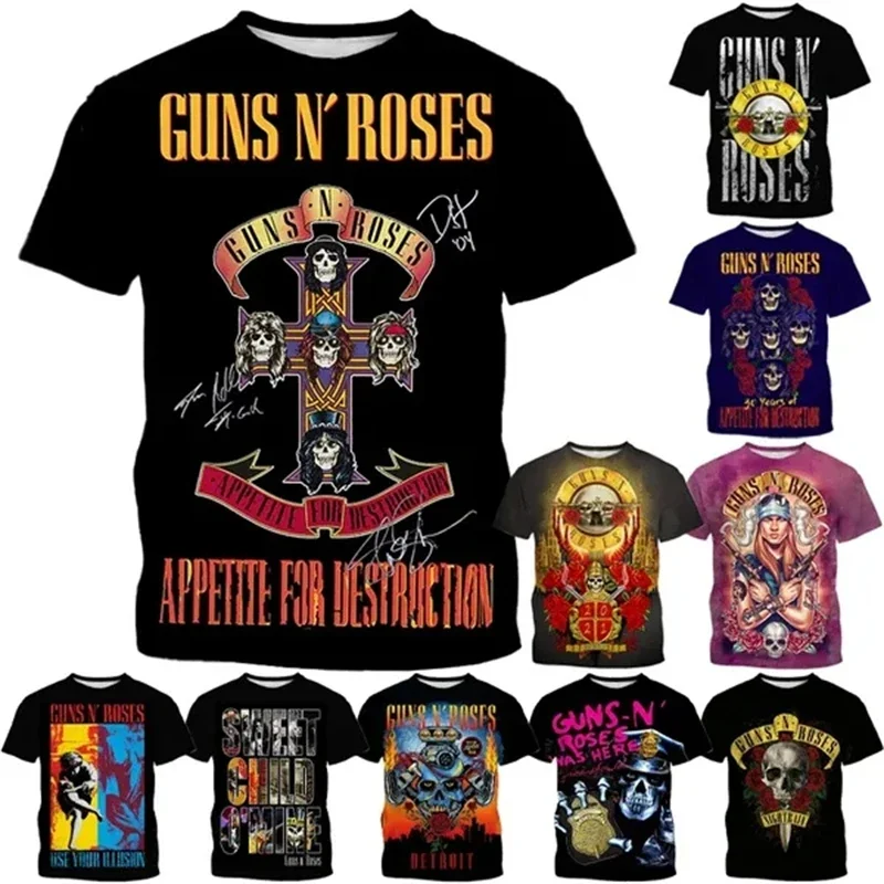 

Футболка мужская и женская с 3D-принтом Guns N Roses, рубашка в стиле рок-группы, с черепом, уличная одежда, лето