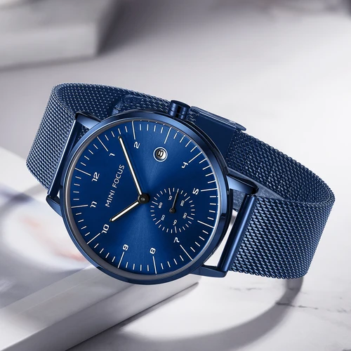 Relojes MINI FOCUS minimalistas para hombre, reloj de pulsera resistente al agua con fecha, malla de acero y correa de cuero genuino, reloj Masculino 0303G