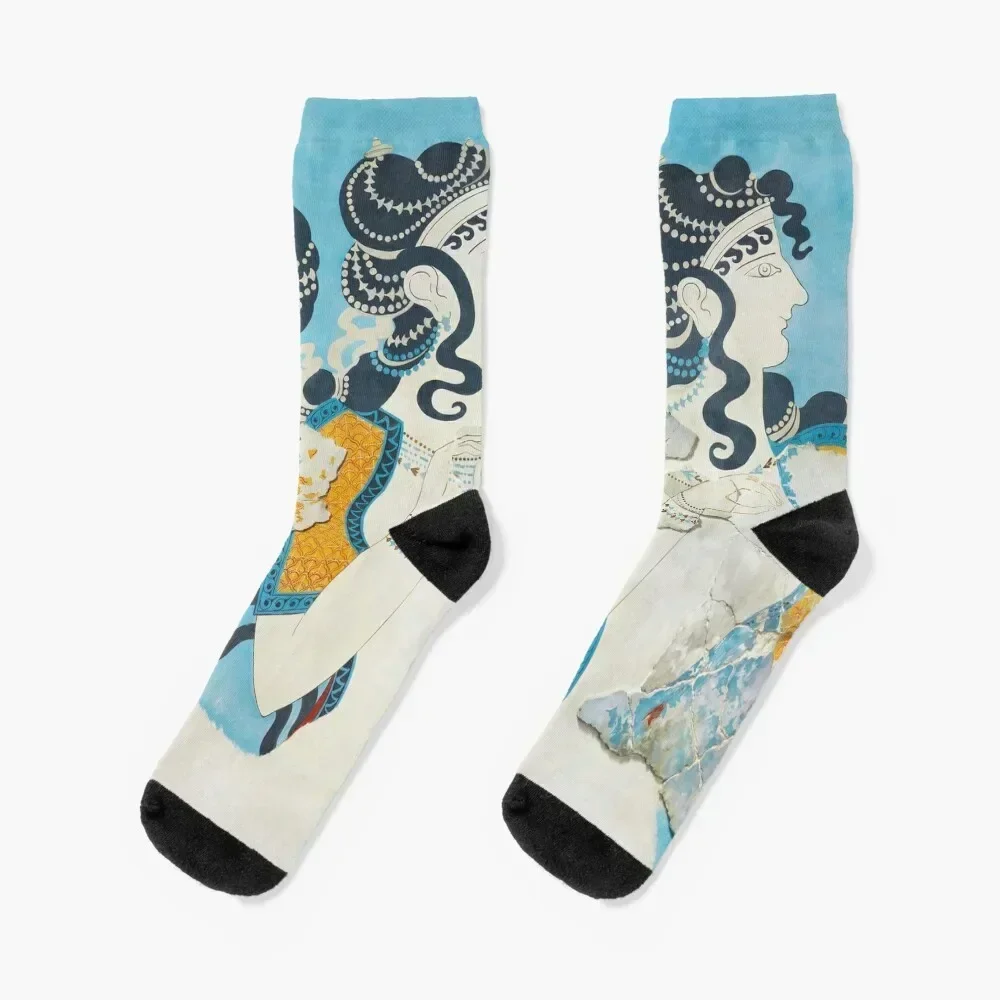 Minoan Fresco Ladies in Blue Knossos Socks new year cotton Toe sports Man Socks Women's