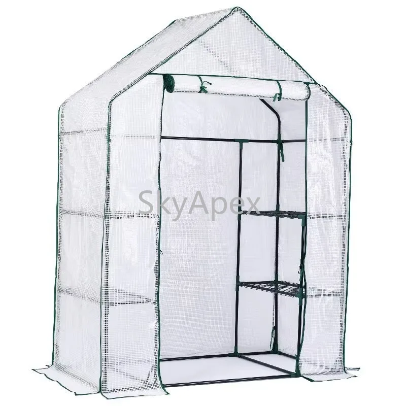 Rumah Kaca Terowongan Multifungsi Modern Berbingkai Logam Hijau, Mudah Dirakit, Untuk Penggunaan Kebun Tanaman di Halaman Belakang