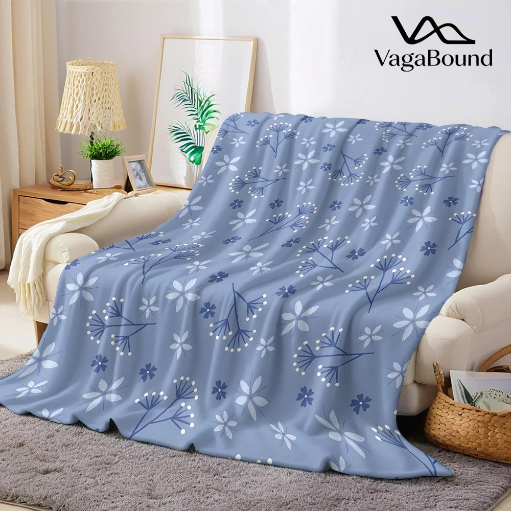 Blue White Wildflowers Cute Flannel Fleece Throw Blanket Soft Plush Bed Couch Cover Perfect Gift for Women Girls Kids