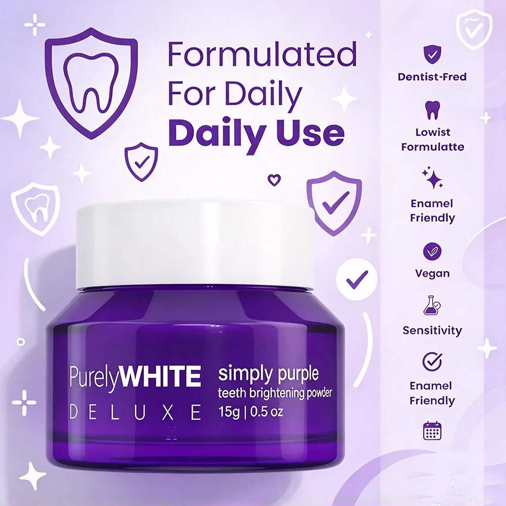 Simply Purple Teeth Brightening Powder, Instant Smile Brightening, No Sensitivity, Vegan Peroxide Free Tooth Whitening Powder fo