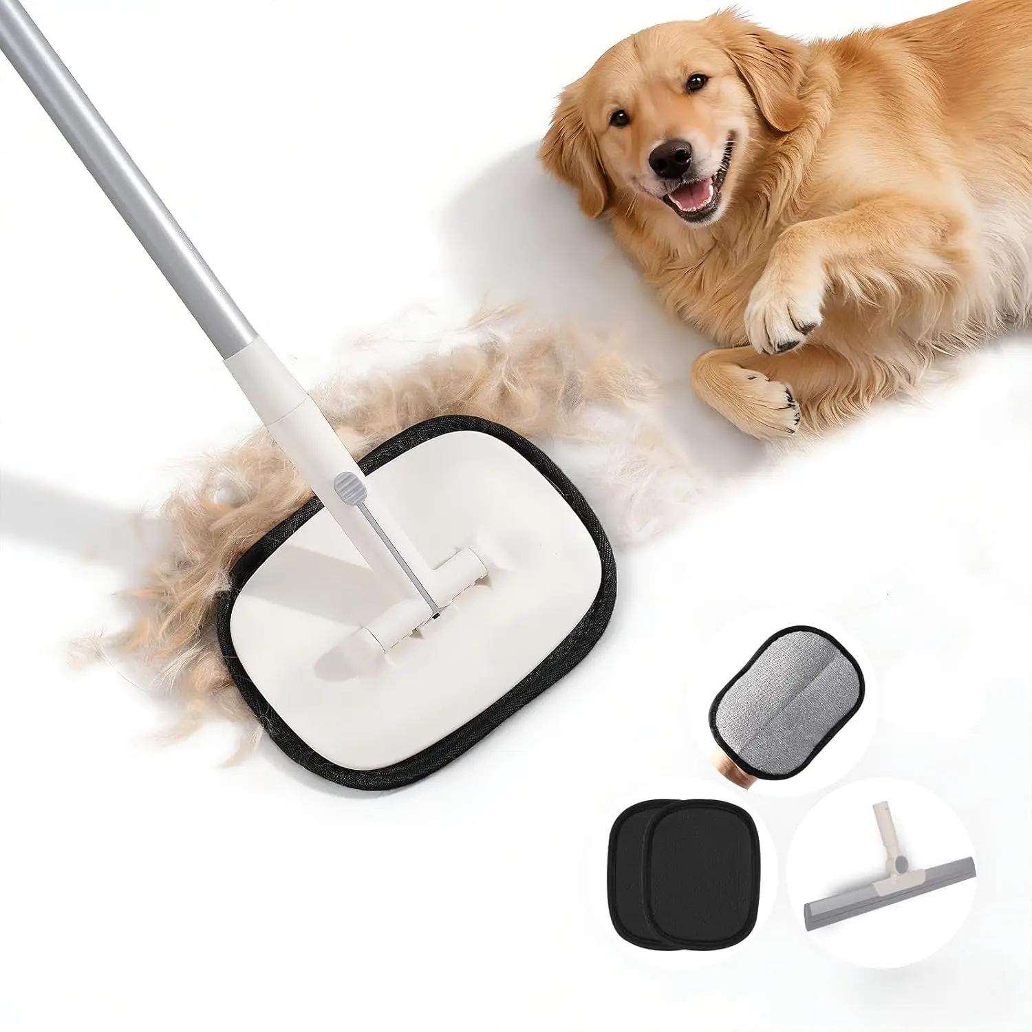 

Многоразовый инструмент для удаления шерсти домашних животных с регулируемой ручкой для ковров, лестниц, диванов - электростатическая щетка 3 в 1