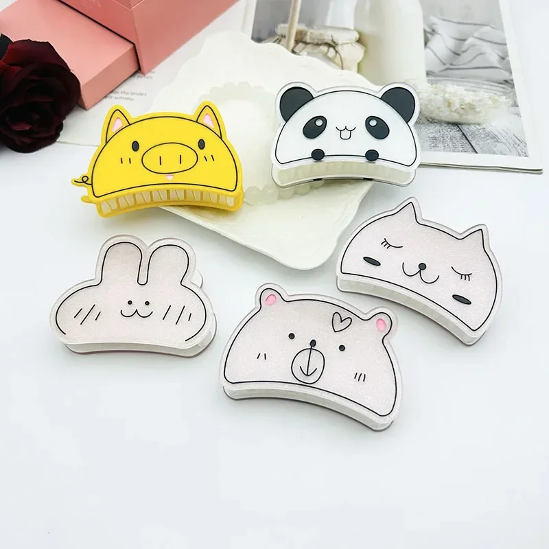 

New Cute Cartoon Bear Hair Claw Acrylic Material Pig Rabbit Cat Panda New Design Shark Clip Female Hair Accessories