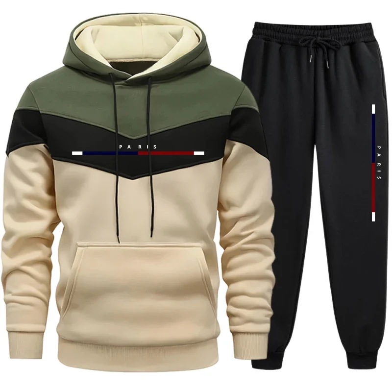 Hot Sales Men's Tracksuit Casual Tricolor Splice Sweatshirt Outdoors Sports Jogging Clothing Autumn Winter Single Hoodies Pants
