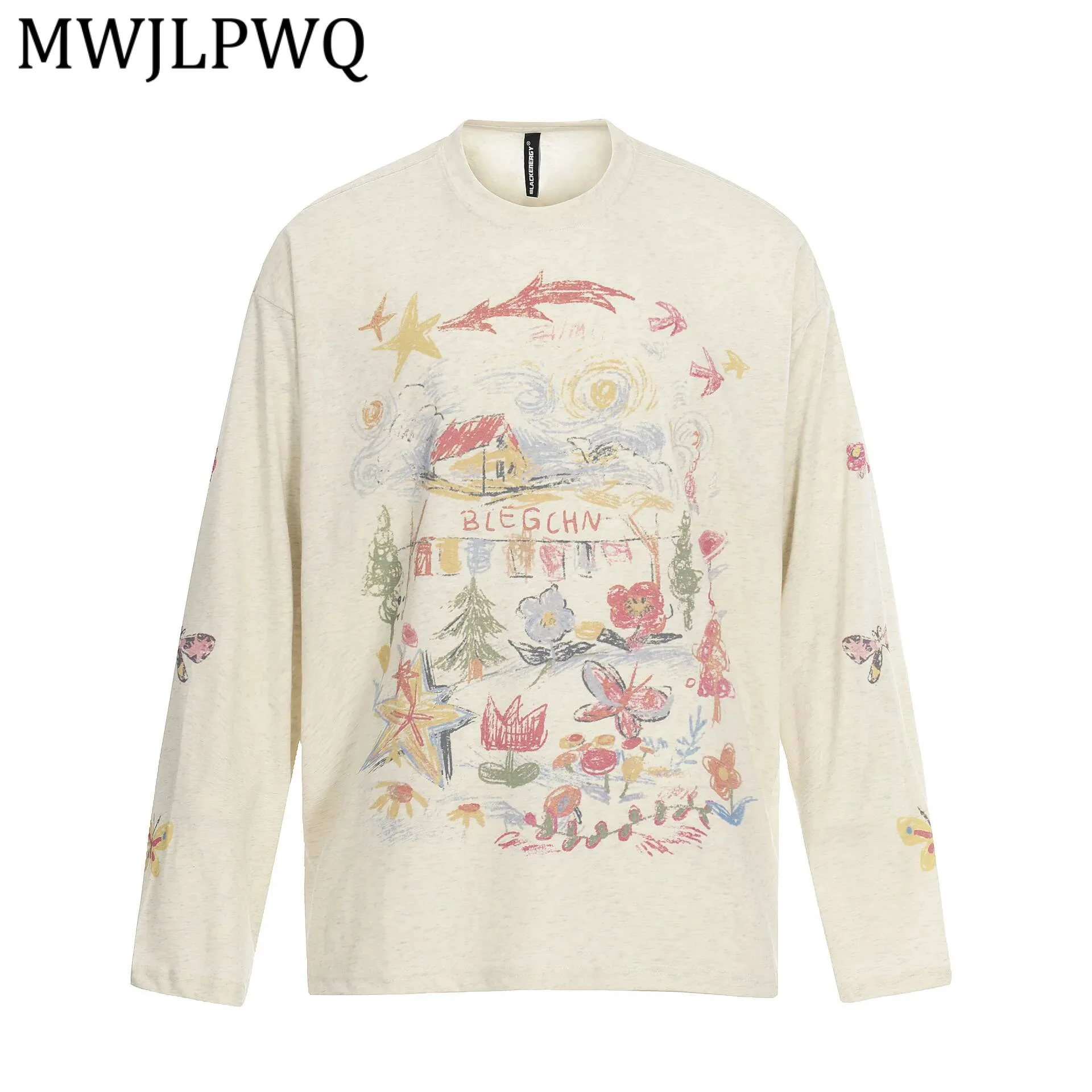 

Модная мужская футболка с граффити-принтом, длинный рукав, американский стиль, яркие спортивные топы, весна 2026, новинка 21984