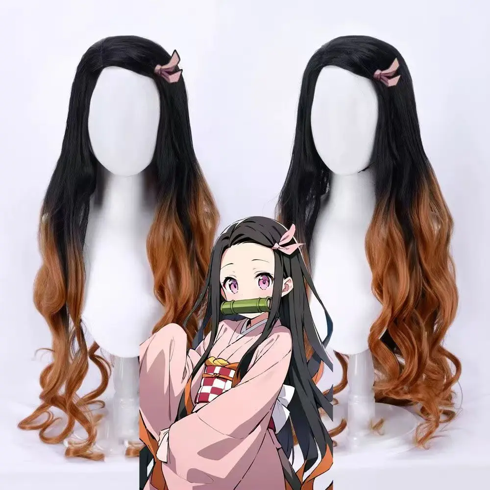 

Kimetsu no Yaiba Kamado Nezuko Cosplay Wig Heat Resistant Synthetic Hair Wigs brownish-yellow long curly hair