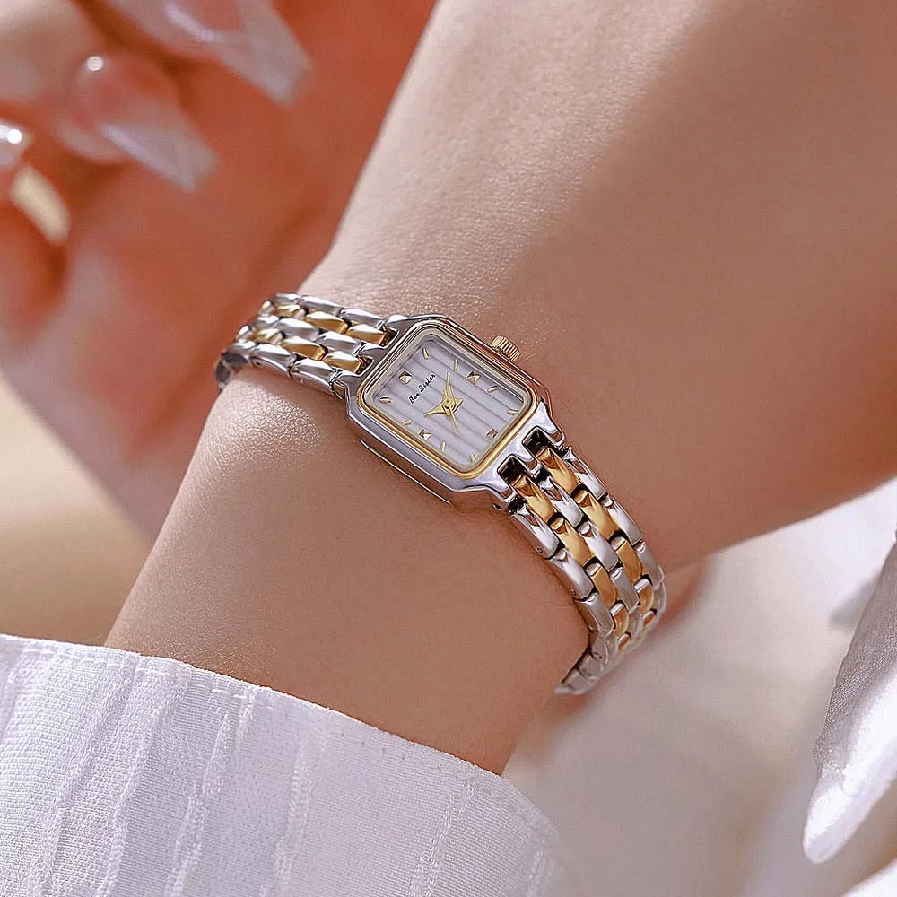 Jam Tangan Wanita Dial Kecil Persegi Modis Gelang Baja Tahan Karat Jam Tangan Kuarsa Mewah Hadiah Gaun Wanita Sederhana 2025 Baru