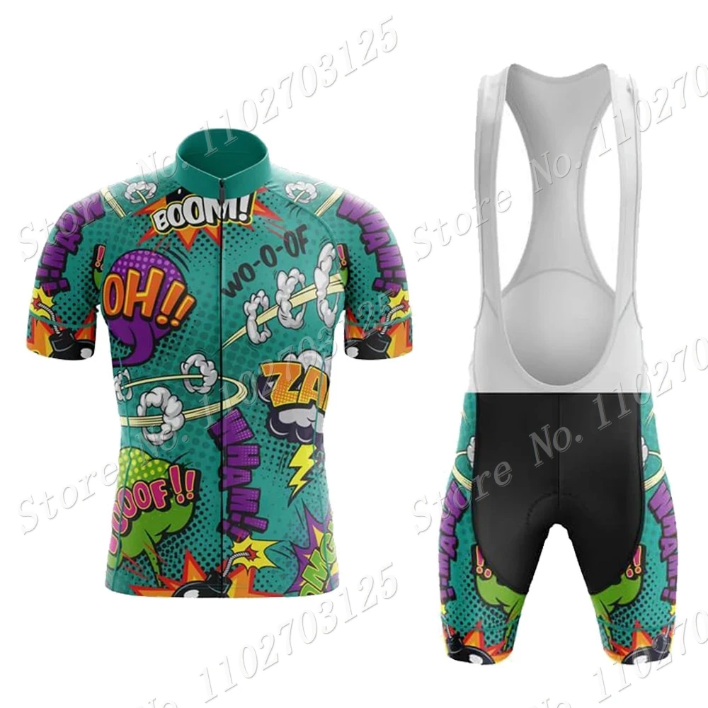 2024 Explosive Comics Cycling Jersey Set Cartoon Anime Summer Bicycle Clothing Road Bike Shirts Suit Bicycle Bib Shorts MTB Ropa