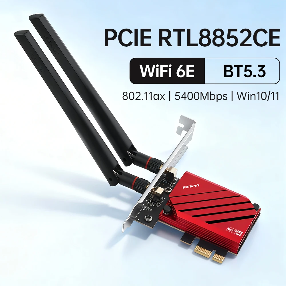 WiFi 6E BT5.3 5400Mbps PCIE WiFi Adapter RTL8852CE 802.11AX Tri-Band 2.4G/5G/6GHz Wireless Network Card for Win 10/11