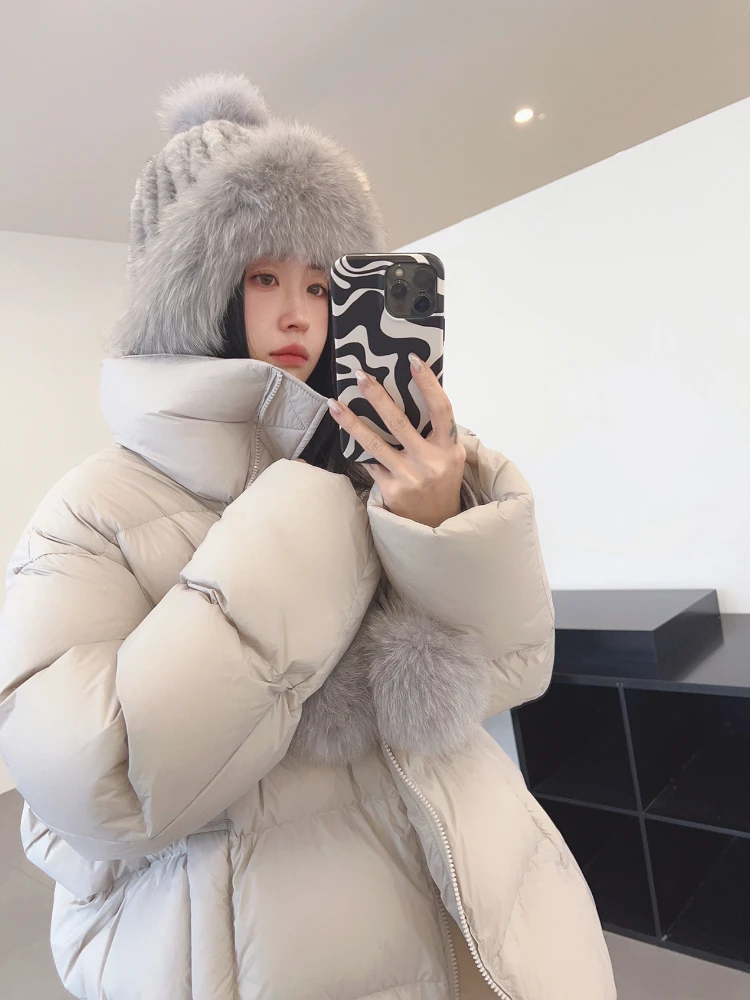 Duck Down Coat for Women, Mid-length, Fluffy Down Jacket Lightweight, Loose Overcoat, Thick and Warm, 90White, New, Winter, 2024