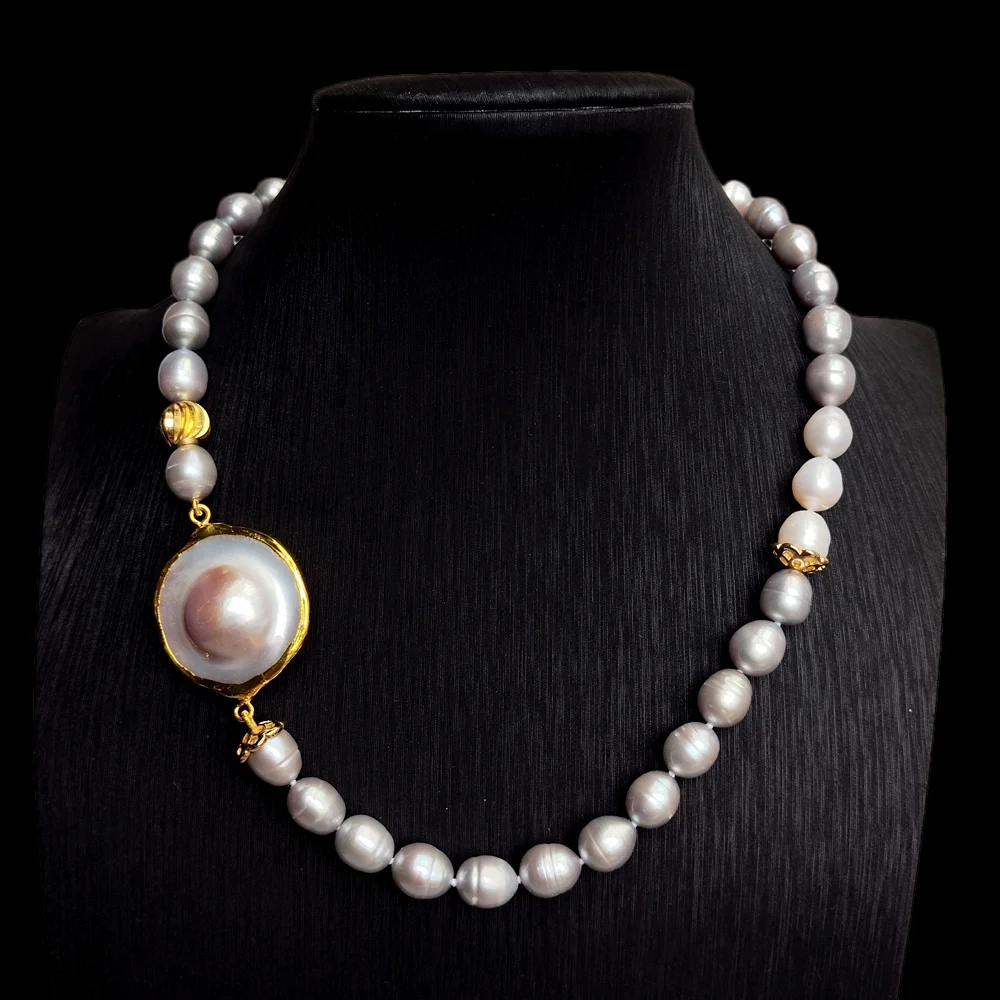 

YYGEM 33 мм натуральный жемчужный разъем mabe, натуральный пресноводный белый, серый рисовый жемчуг, колье-чокеры, ожерелье