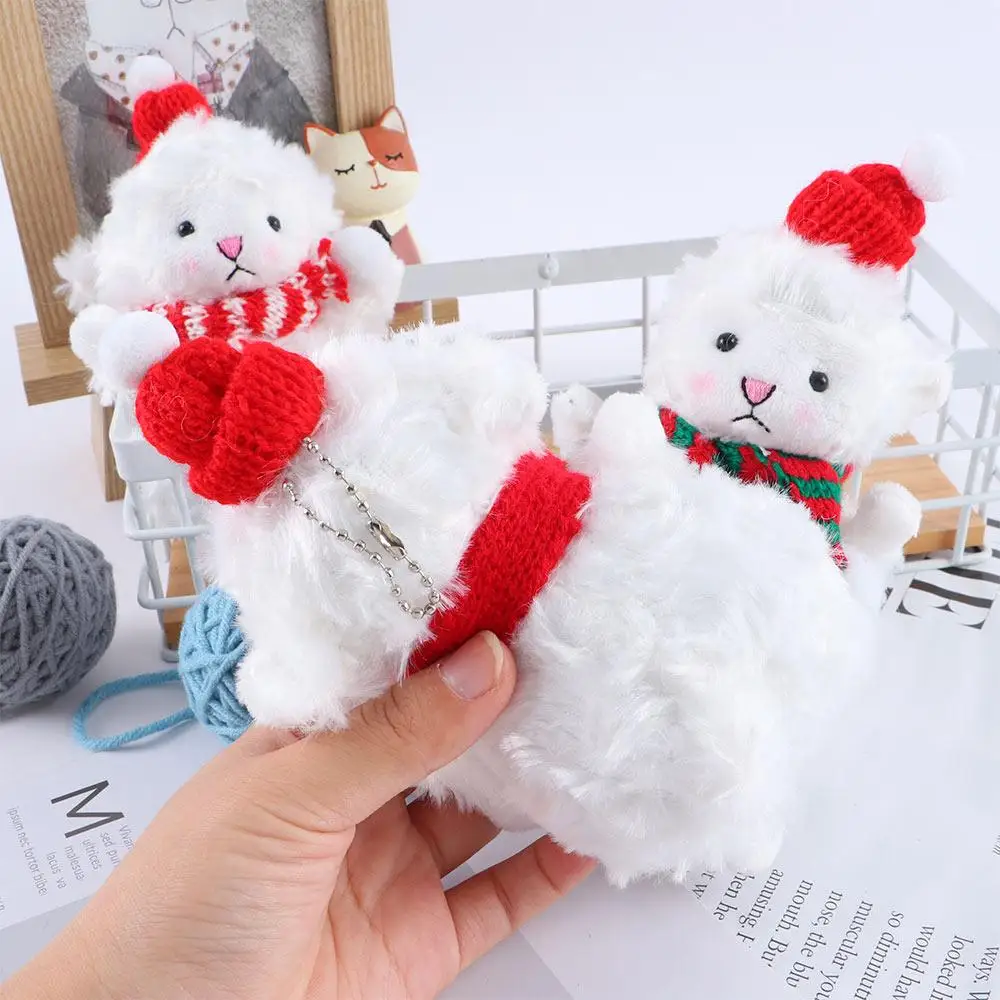 Creative Personality Student Alloy Plush Cartoon Design Women Key Chain Christmas Key Ring Blush Cute Lamb Korean Style Pendant