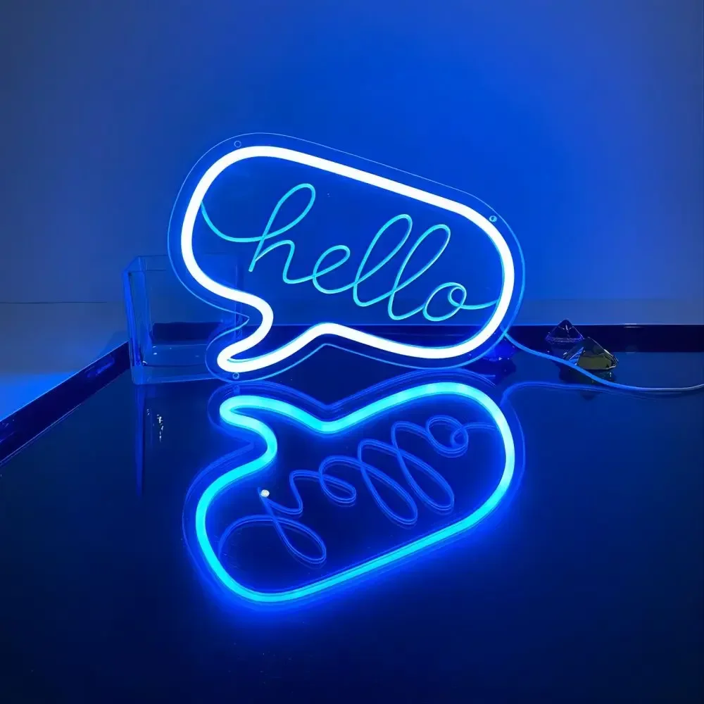 Luzes LED de néon para sala de jogos, personalidade do sinal, decoração da luz noturna, letras luminosas, lâmpada na parede, olá